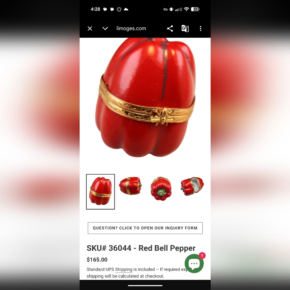 Artoria Limoges Collectible Red Pepper Box - Picture 10 of 10